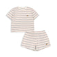 Striped t-shirt and shorts set on a white background