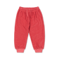 Red and pink horizontally striped jogger pants with an elastic waistband and drawstring, shown flat on a white background.