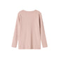 Pink ribbed long-sleeve top on a white background
