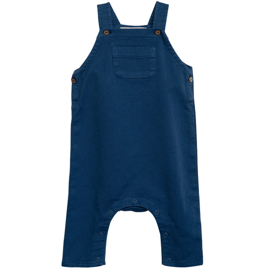 Serendipity baby boy overalls, wooden buttons and snappers on the legs for changing