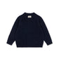 A dark navy blue knit sweater shown from the back, featuring a crew neck and long sleeves, laid flat against a solid white background.