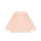 A long-sleeve children's top with horizontal stripes in pale pink and cream, laid flat against a white background.