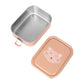 Metal lunch box with pink cat-themed lid on a white background