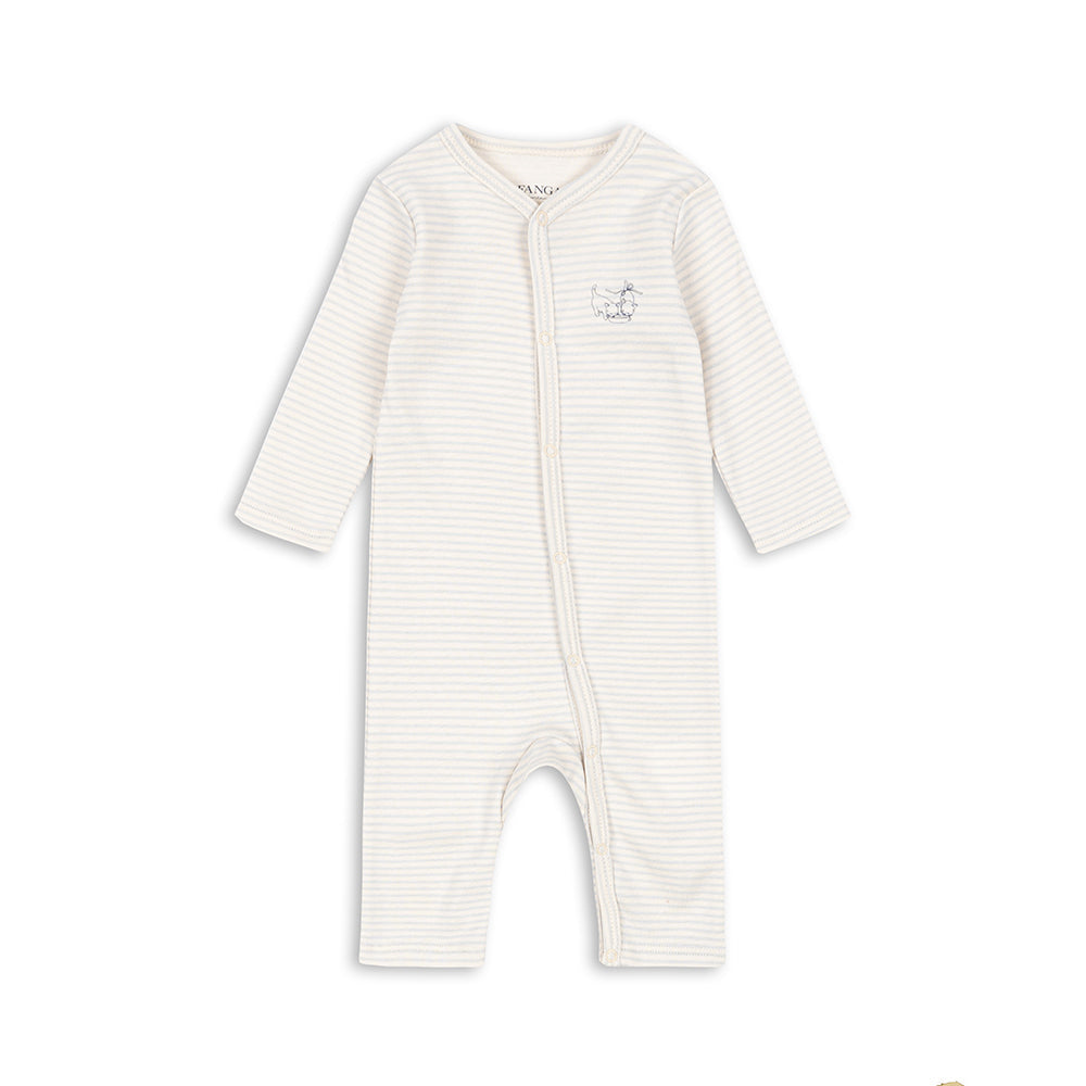 White baby onesie with small design on a white background