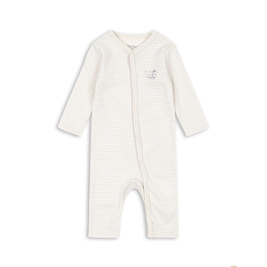 White baby onesie with small design on a white background