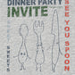 Boys Gray short sleeve t-shirt with dinner party invitation text and cutlery graphics on a textured gray background