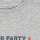 Gray t-shirt with text design on a white background