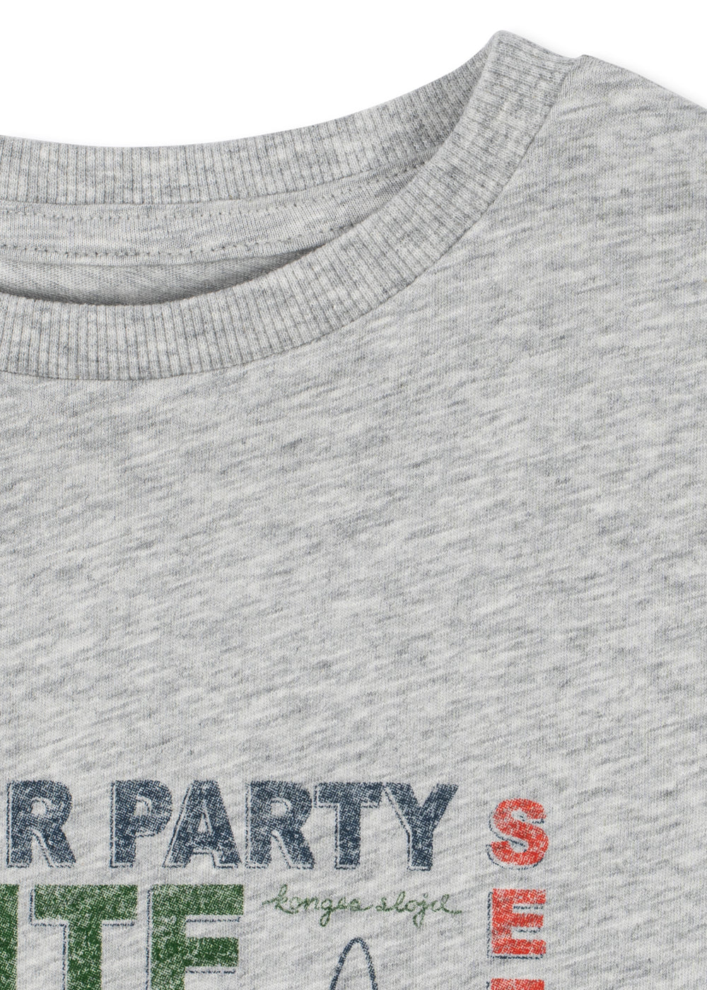Gray t-shirt with text design on a white background
