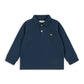 Navy blue polo shirt with brand logo on a white background