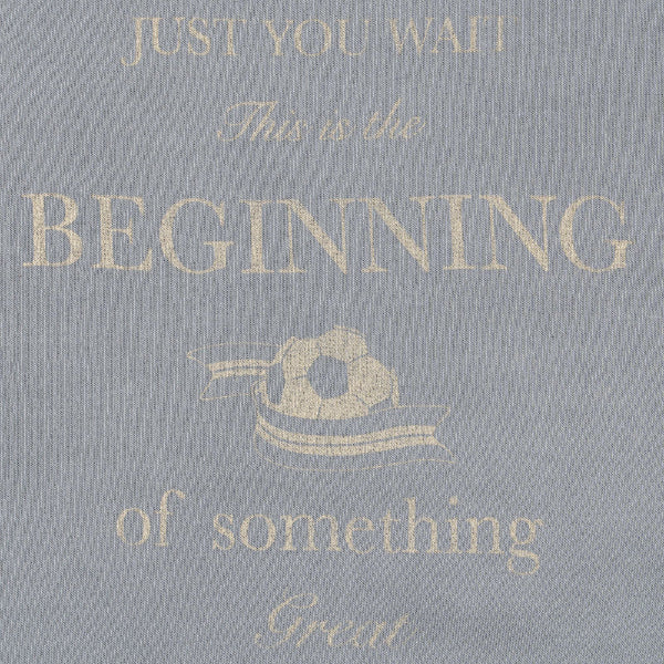 Gray sweatshirt with gold text and design on a gray background