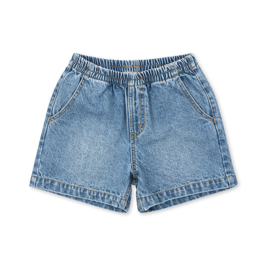 Boys organic cotton Blue denim shorts on a white background