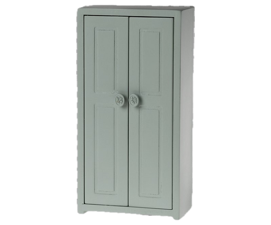 Gray cabinet with two doors on a white background