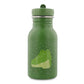 Green water bottle with a crocodile design on a white background