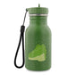 Green water bottle with a crocodile design on a white background