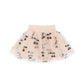 A light pink tulle tutu skirt with an embroidered cherry pattern, featuring a ruffled waistband, shown against a plain white background.