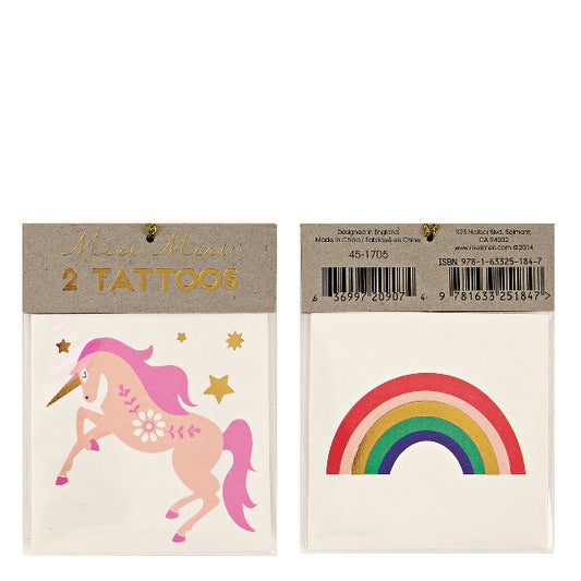 Pack of two unicorn tatoos and rainbow tatoos