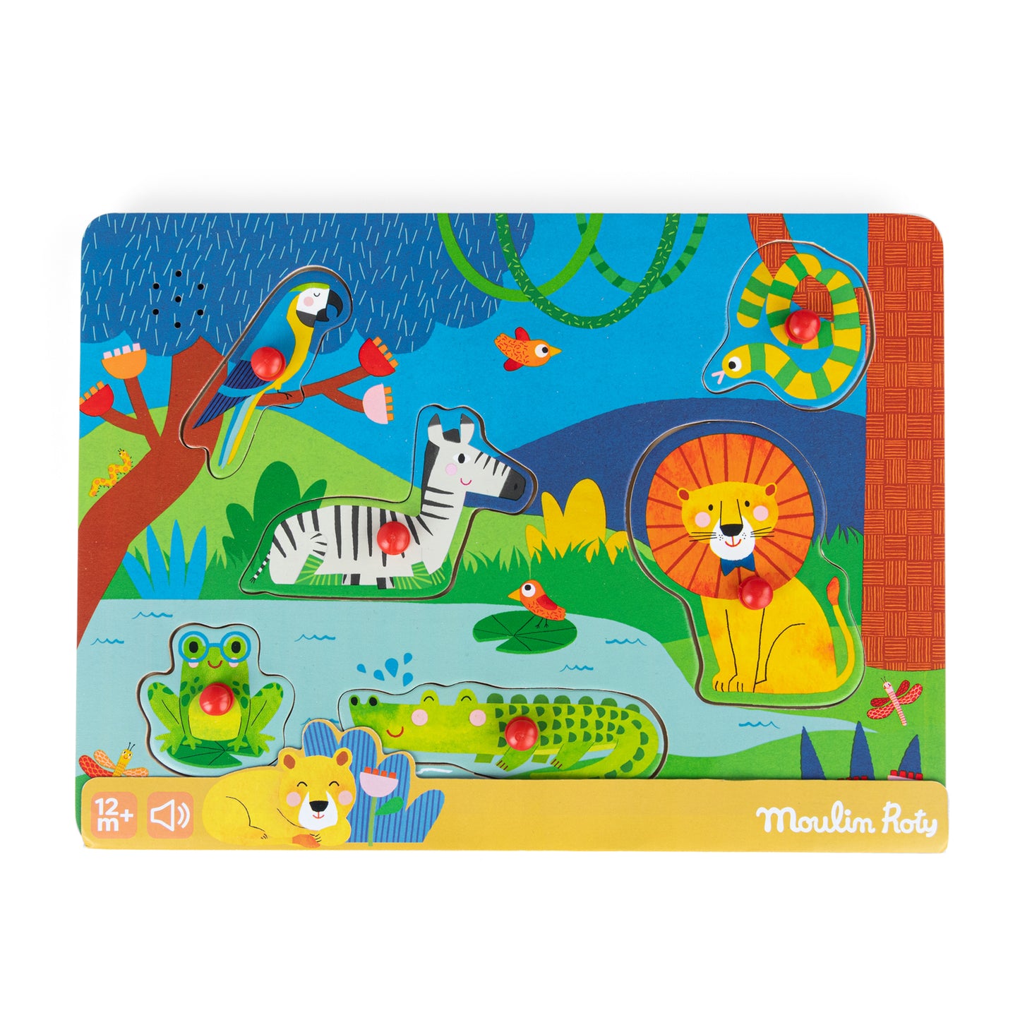 Colorful children's puzzle with animal illustrations on a white background, ideal new baby gift