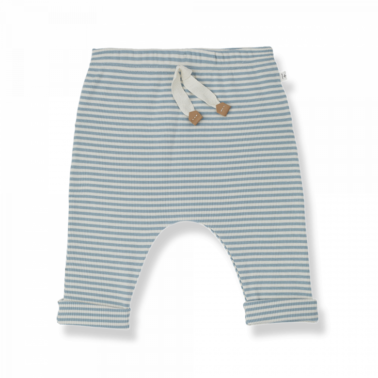 Summer leggings sage green and cream stripes, with a little tie detail on the waiste, made from organic cotton wear with 1 + in the family dress 