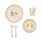 Children's dinnerware set with cartoon characters on a white background