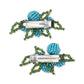Two decorative hair clips with blue and green beads on a white background