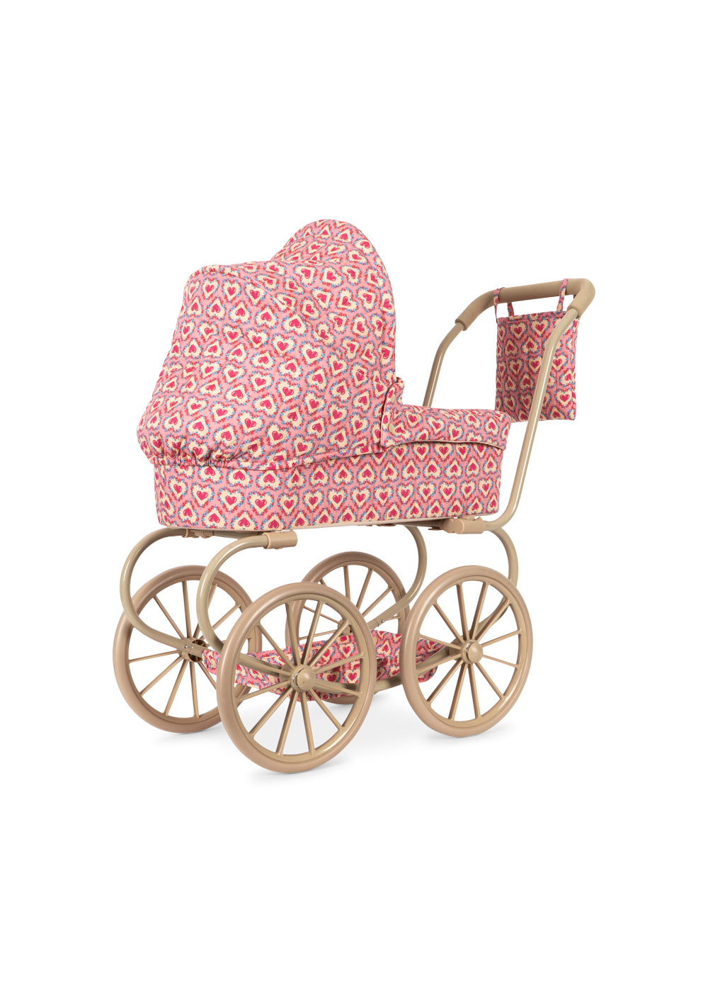 onges Slojd Minnie doll pram in floral print vintage style with hood up