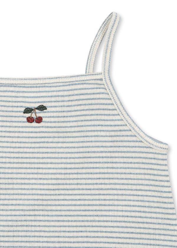 Girls Striped tank top with cherry embroidery on a white background