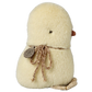 Small plush bird with a string bow on a white background