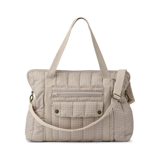  Sandstone Nursing Bag, with practical changing mat. pockets on inside and outside.