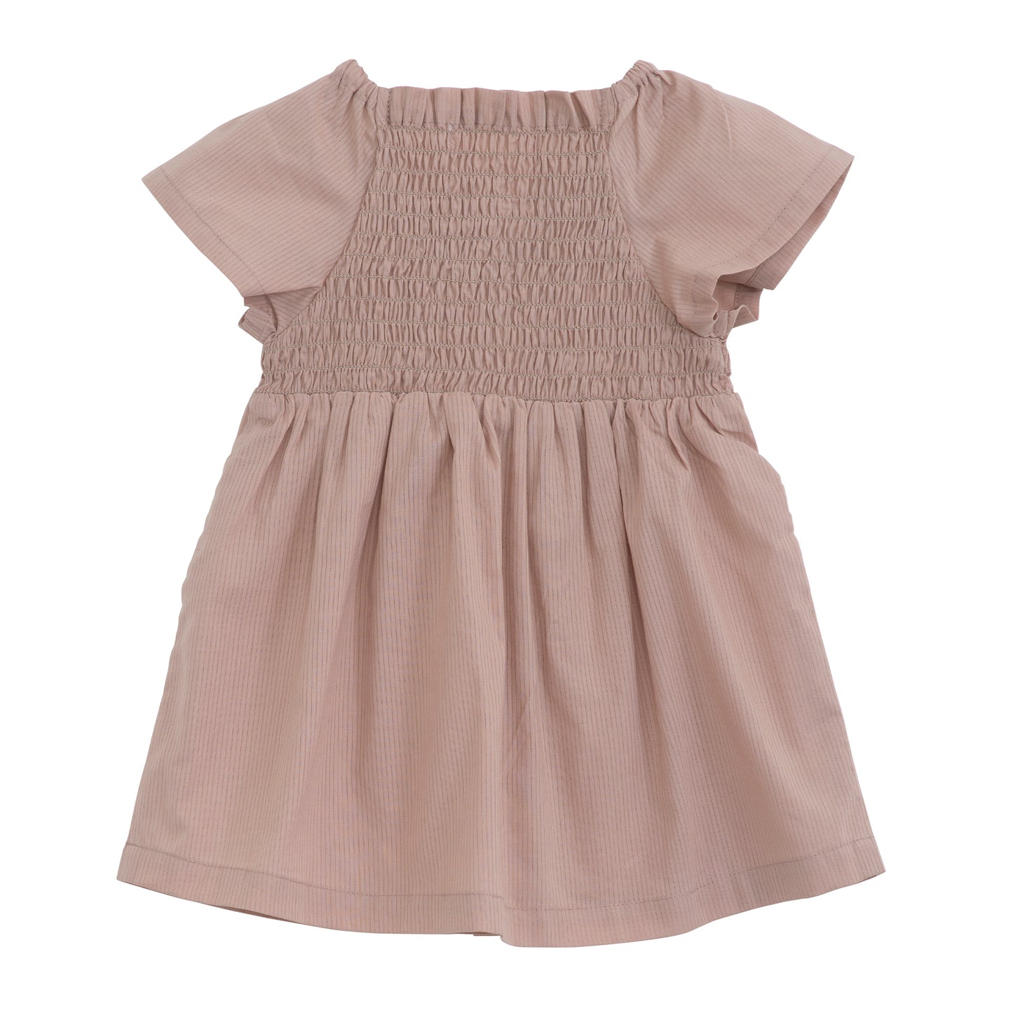 Baby girls Serendipity dress with smocking details and short sleeves.