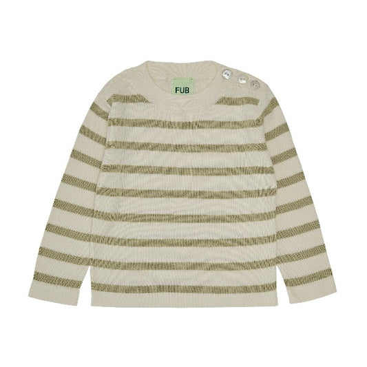 Organic cotton long sleeved top, with buttons on the neck fro easy changing. green and ecru stripes