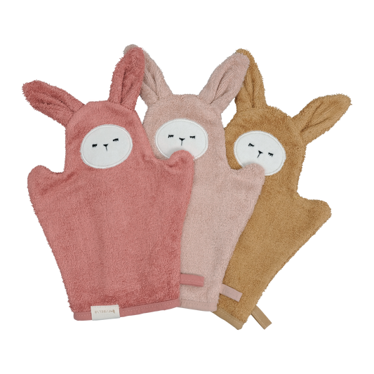 A set of 3 cute bath mitts to make bath time fun, made from bamboo.soft and gentle on babies skin