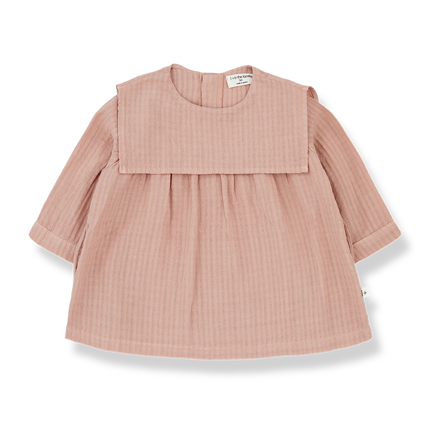 BABY GIRLS DRESS WITH COLLAR, DUSTY PINK.SUSTAINABLE FABRIC 1+IN THE FAMILY