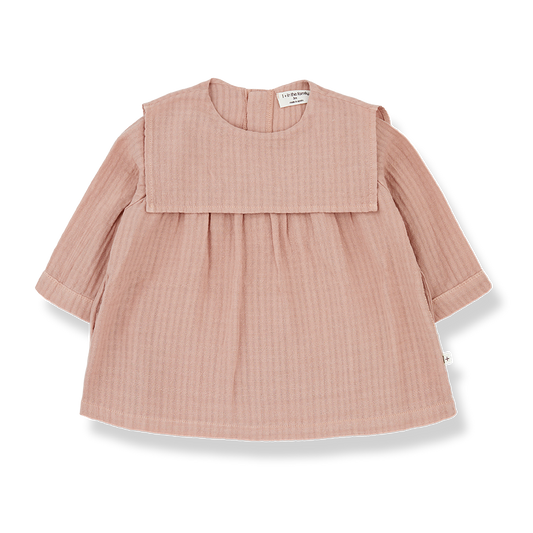 BABY GIRLS DRESS WITH COLLAR, DUSTY PINK.SUSTAINABLE FABRIC 1+IN THE FAMILY