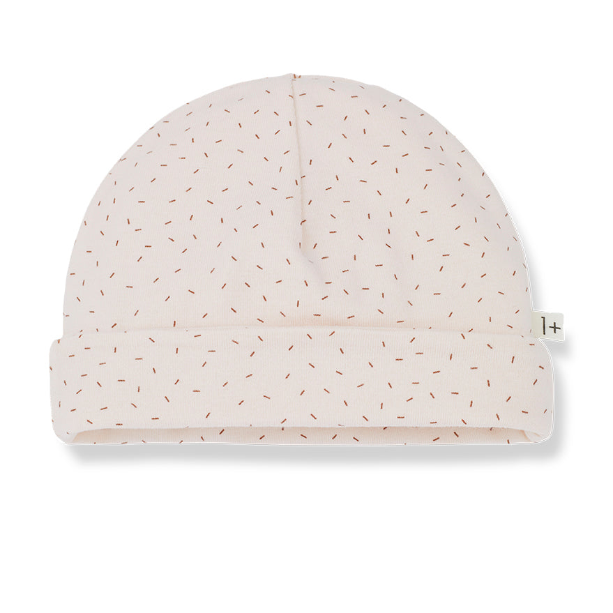a baby beanie for a new born baby gift, made from 1+ in the family organic cotton